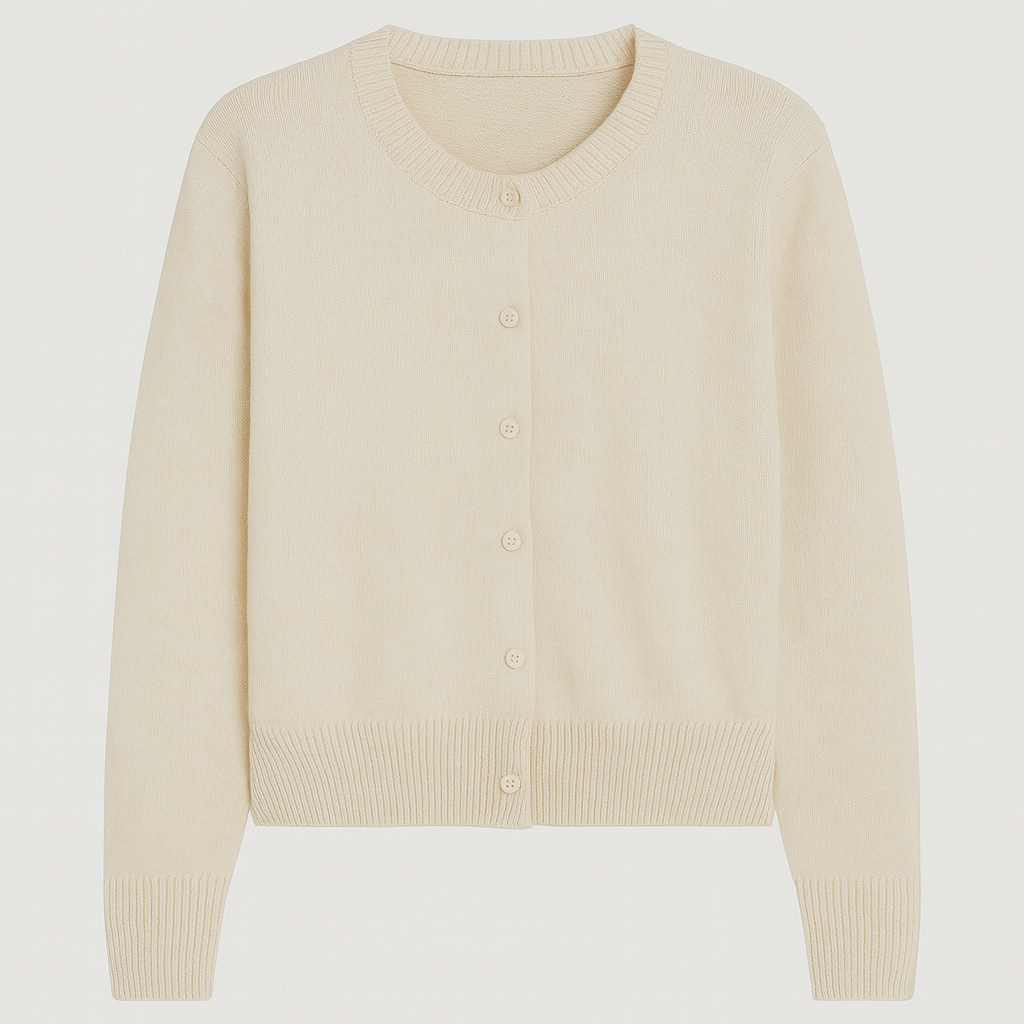 Knit button-front cardigan with ribbed detailing and a classic silhouette, styled for effortless everyday layering