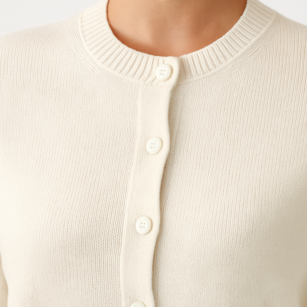 Knit button-front cardigan with ribbed detailing and a classic silhouette, styled for effortless everyday layering